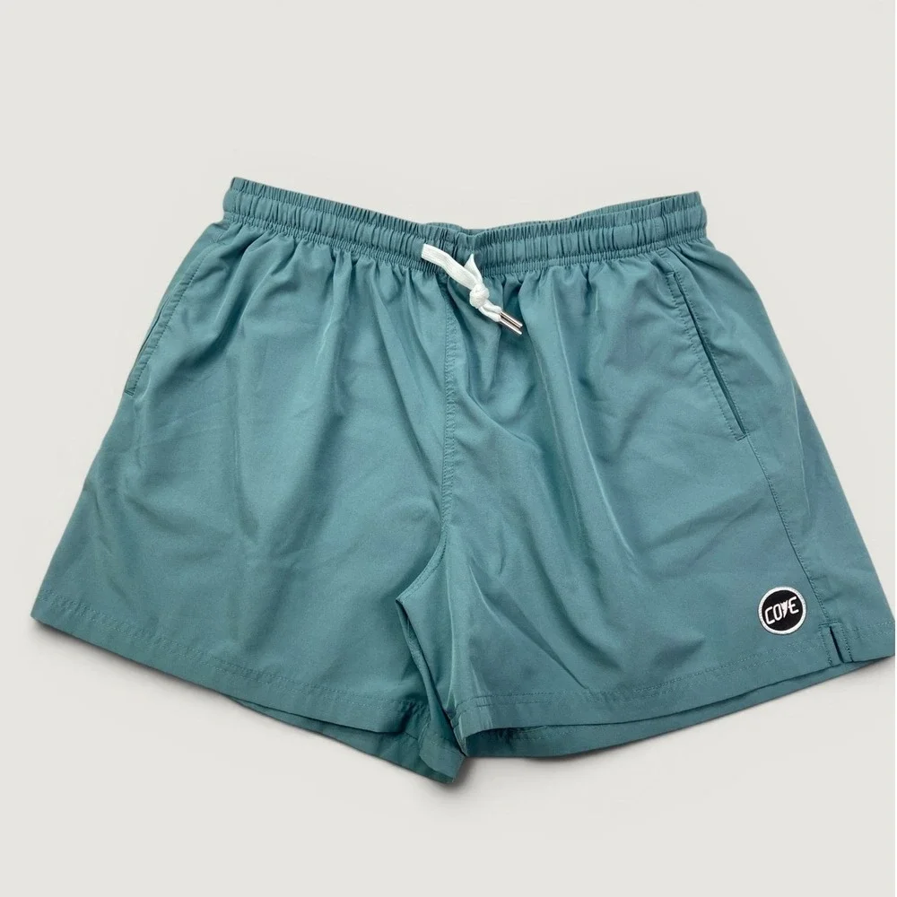 Cove Mens 36 Hyrid Teal Blue Elastic Waist Drawstring Shorts Gym Running